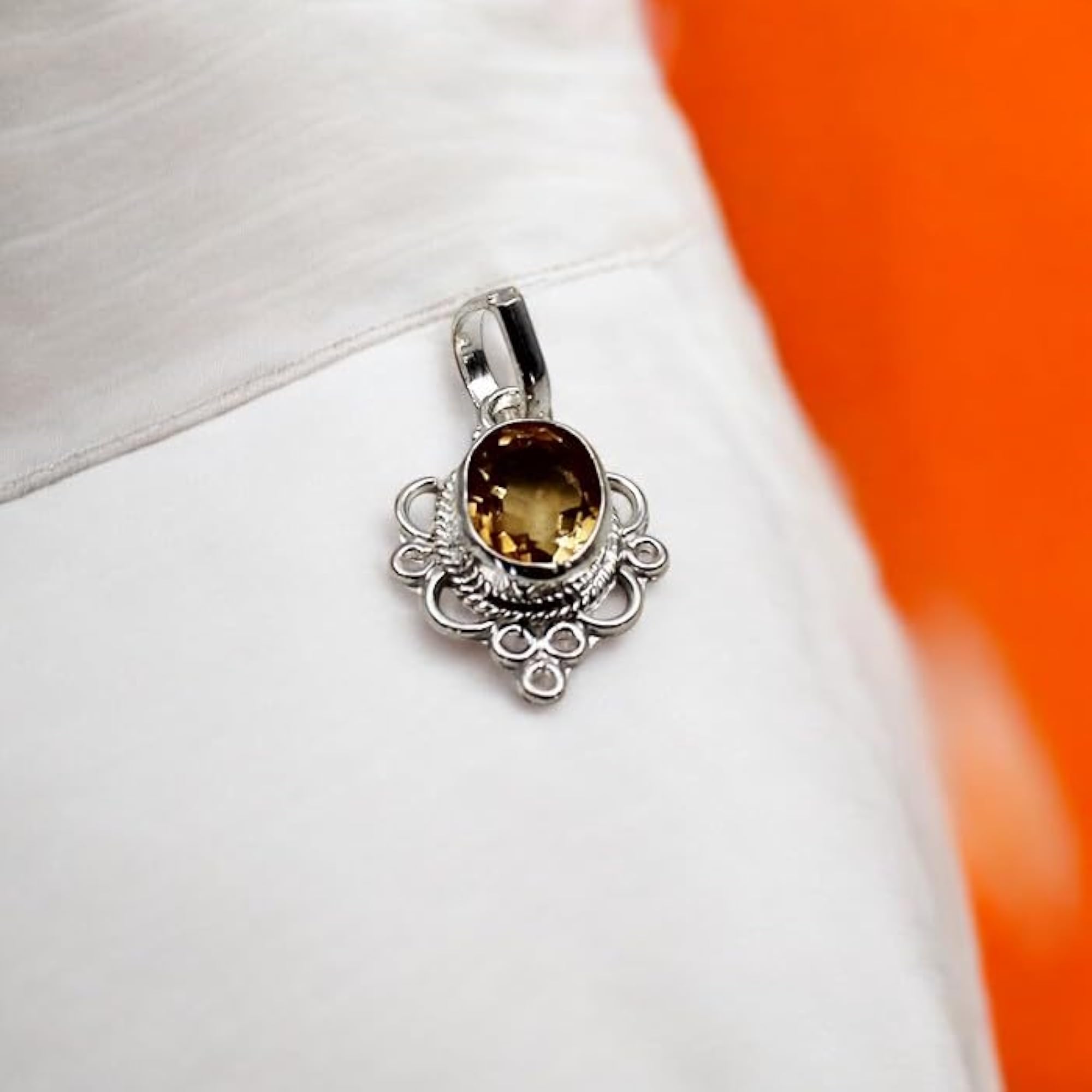 Women's Yellow Topaz Stone Design Silver Coated Locket